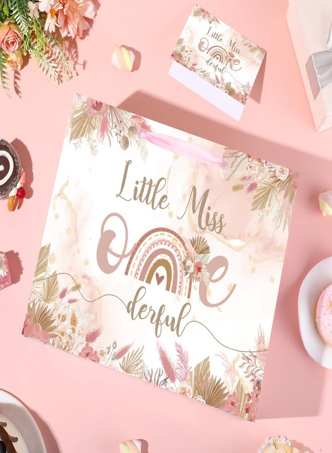 Woosytoo Onederful 1st Birthday Gift Bag for Baby Girl, Boho Floral First Birthday Gift Bags with Tissue Paper Greeting Card Little Miss Onederful Wrapping Paper Bag for Newborn Baby Shower One Year Old Party - Image 2